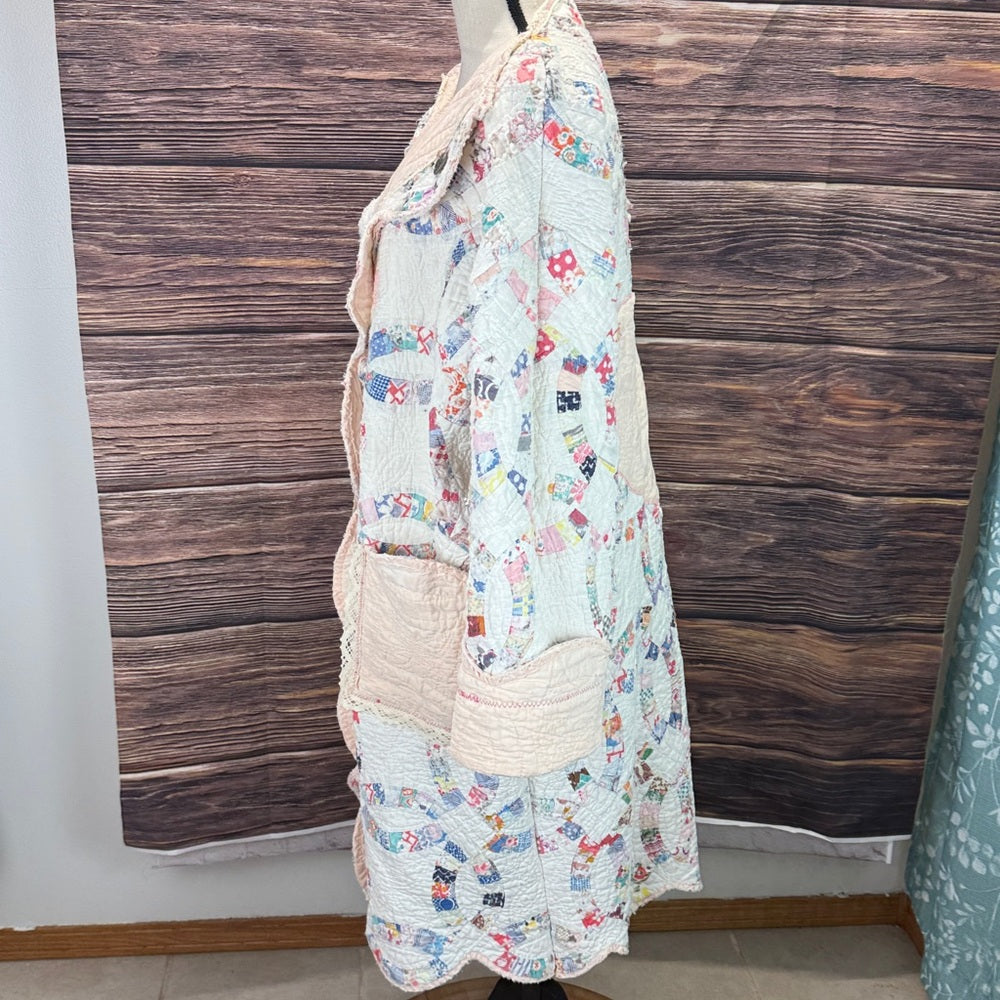 Adorned Crown Jewelry Double wedding ring quilt vintage Air Force button coat