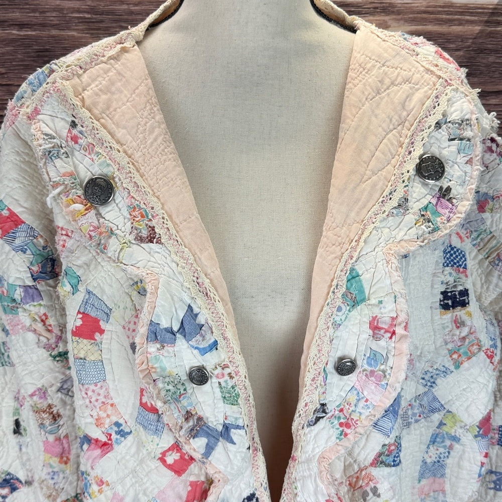 Adorned Crown Jewelry Double wedding ring quilt vintage Air Force button coat