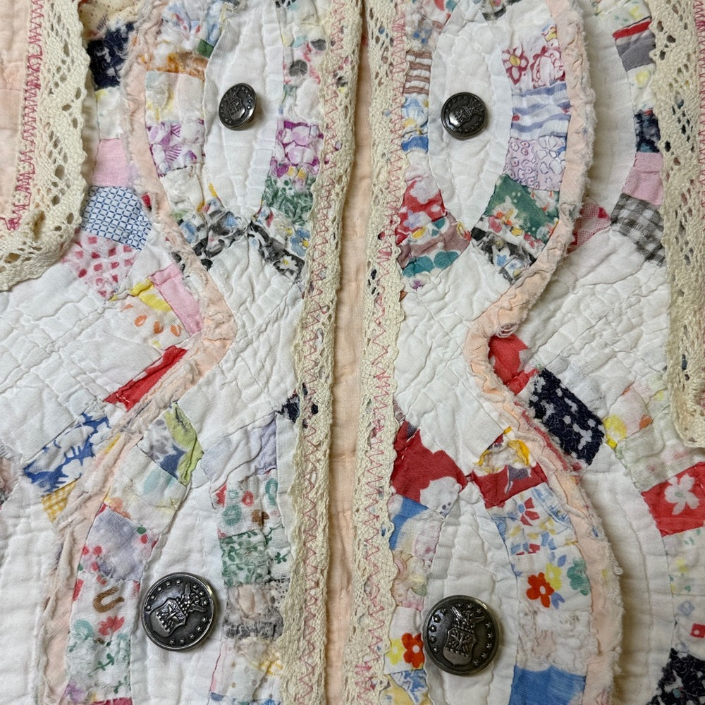 Adorned Crown Jewelry Double wedding ring quilt vintage Air Force button coat