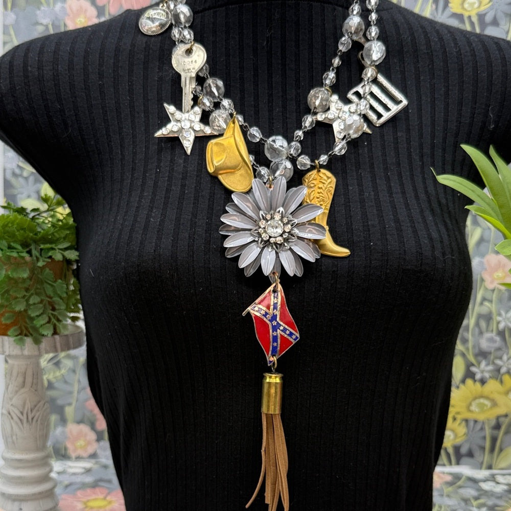 Adorned Crown Jewelry assemblage Daisy Duke Born Country two strand necklace
