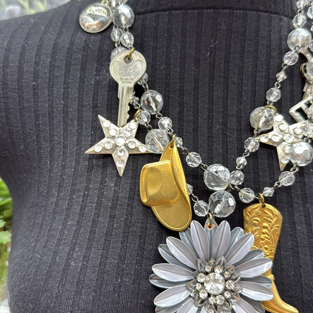 Adorned Crown Jewelry assemblage Daisy Duke Born Country two strand necklace
