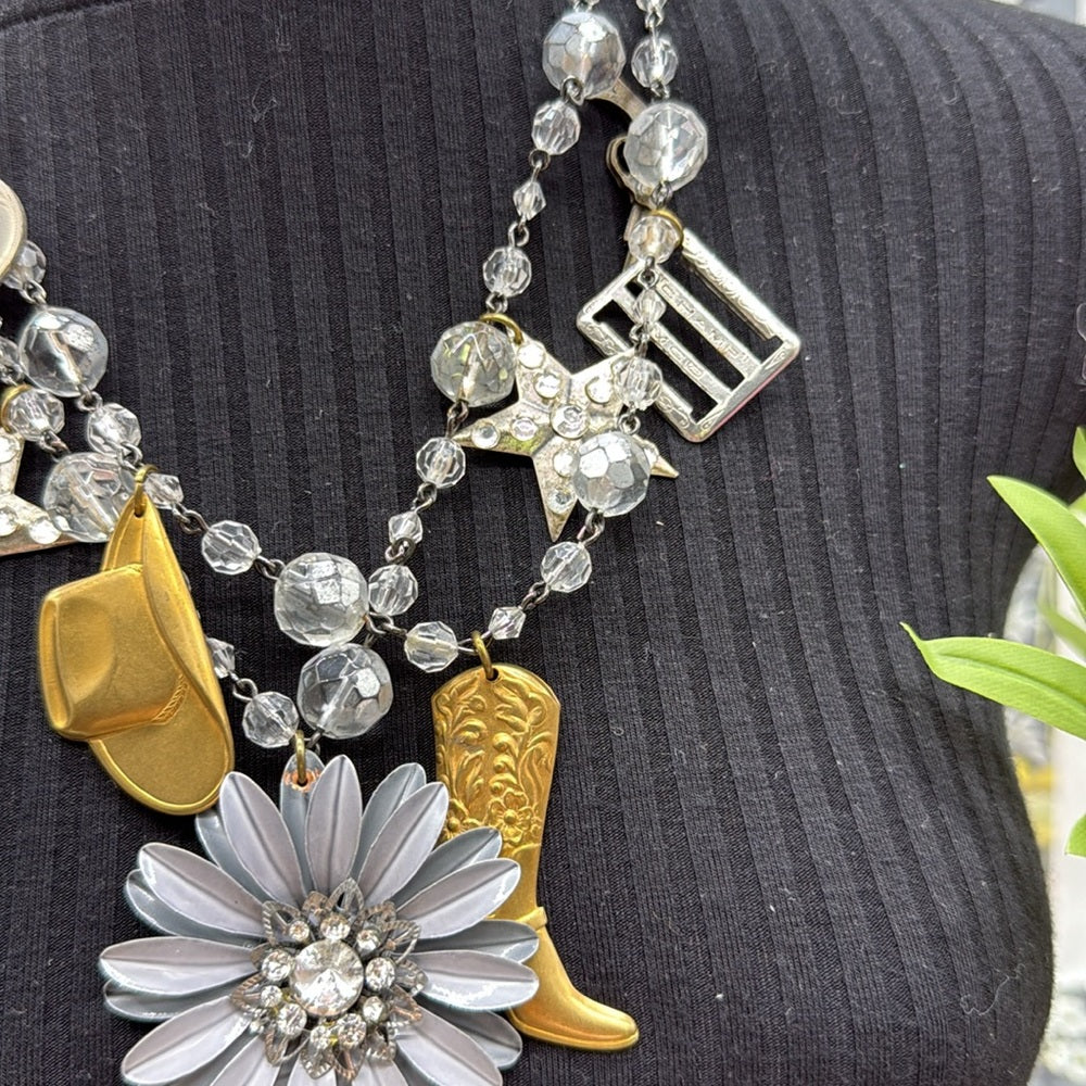 Adorned Crown Jewelry assemblage Daisy Duke Born Country two strand necklace