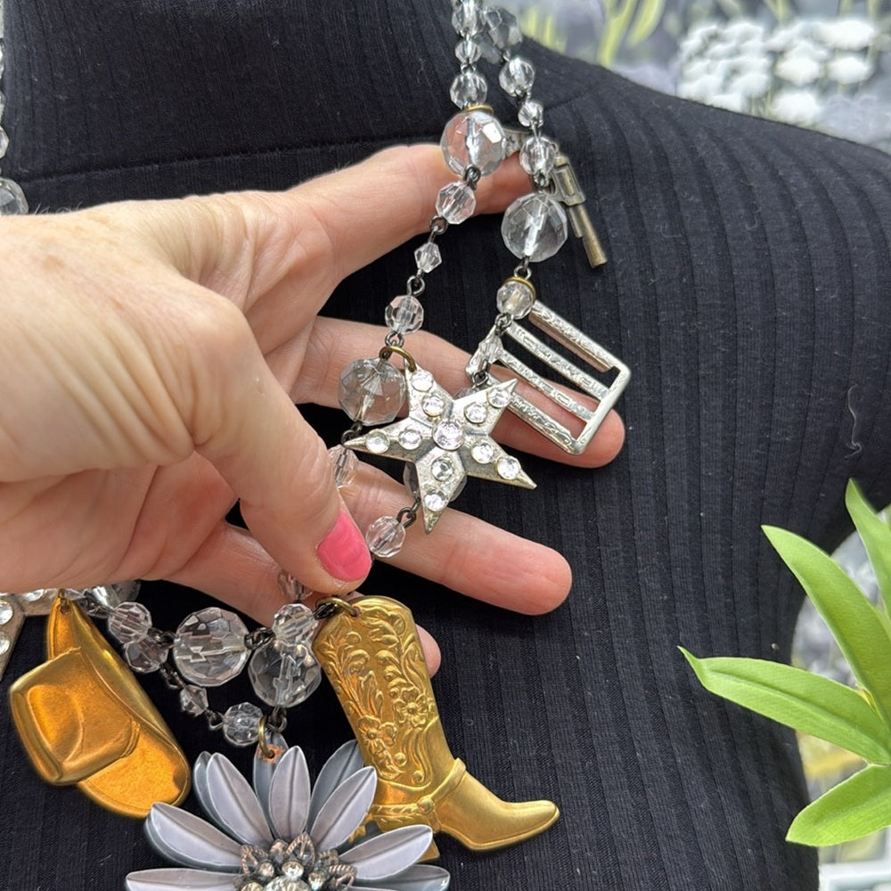 Adorned Crown Jewelry assemblage Daisy Duke Born Country two strand necklace