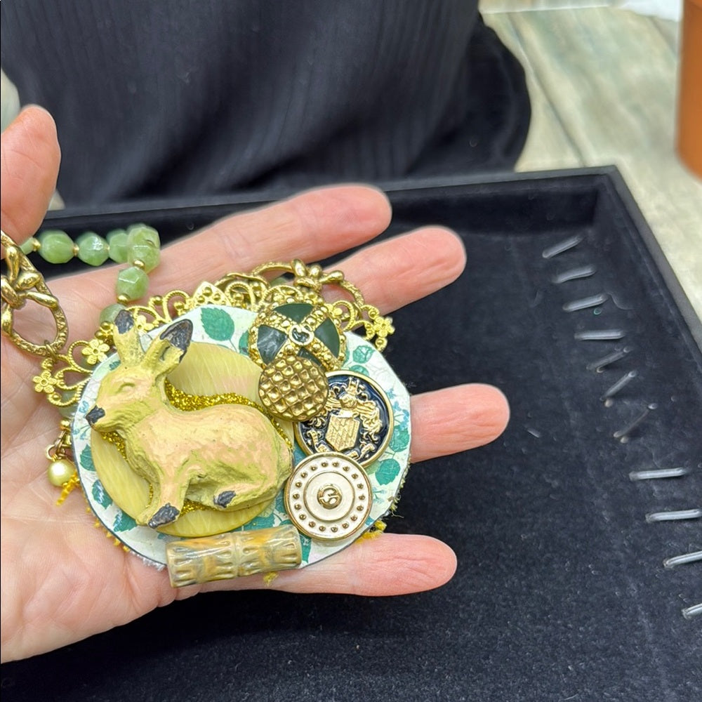 Adorned Crown Jewelry assemblage spring rabbit garden cluster necklace