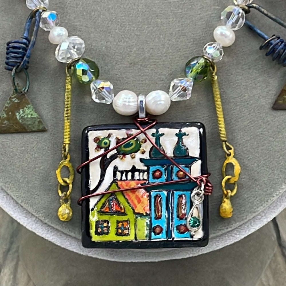 Adorned Crown Artisan Assemblage home ceramic pearl crystal charm necklace