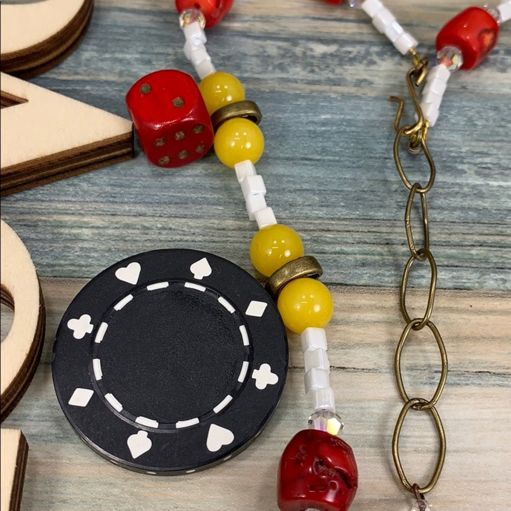 Adorned Crown artisan assemblage Lady Luck vintage game pieces necklace