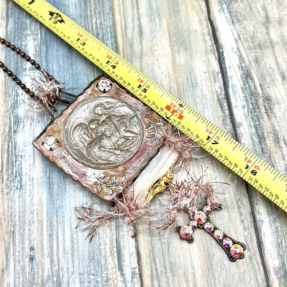 Adorned Crown Mary Jesus Joseph holy family rhinestone cross necklace