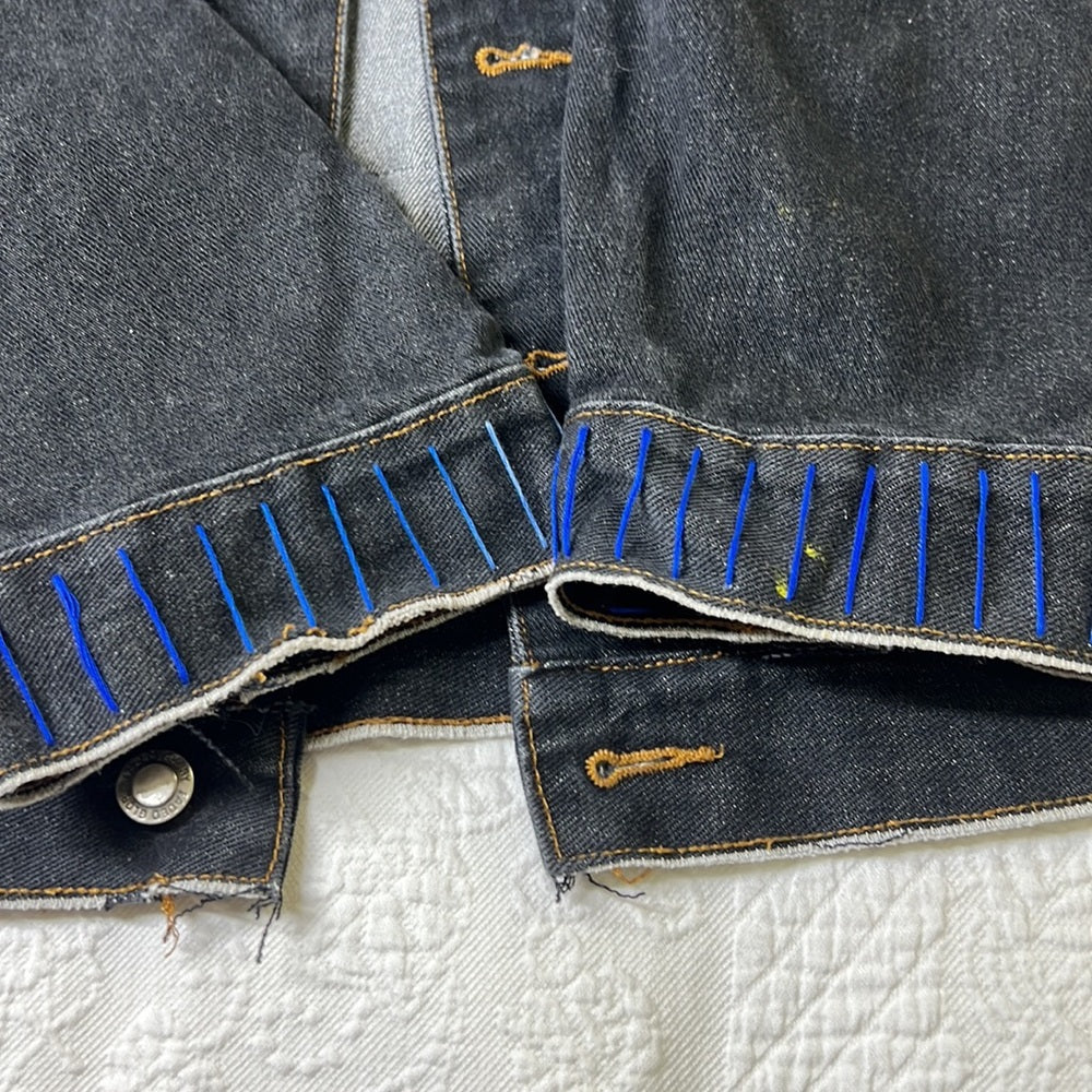 Adorned Crown Textile denim jacket embroidered custom be yourself altered XL
