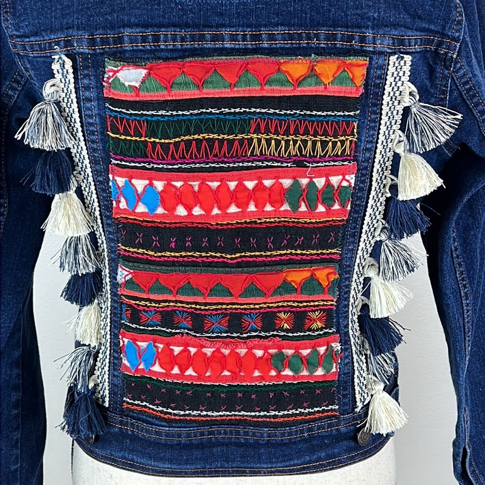 Adorned Crown Textile custom altered denim jacket Ibiza dreams size medium