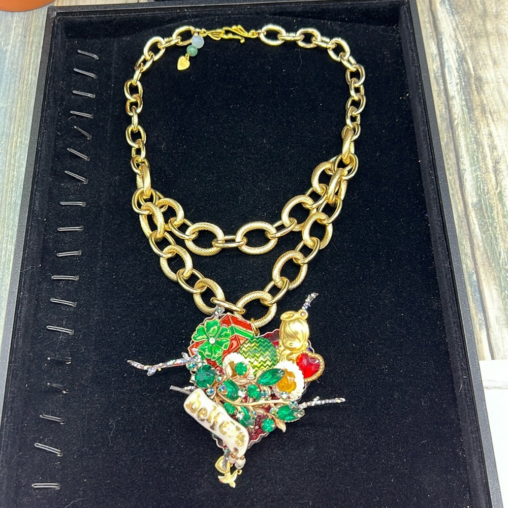 Adorned Crown Jewelry assemblage Christmas believe angel cluster necklace