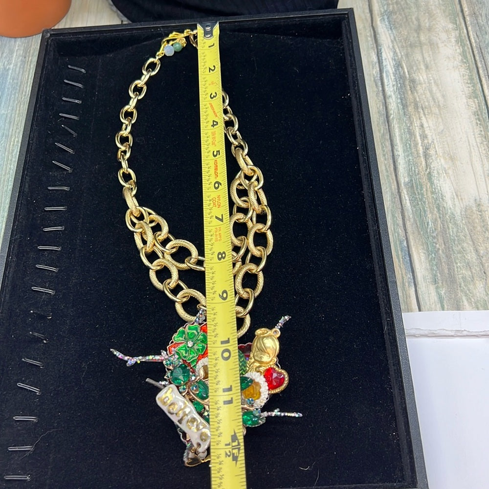 Adorned Crown Jewelry assemblage Christmas believe angel cluster necklace
