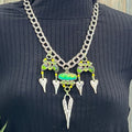 Adorned Crown necklace peridot hammered heart dichroic glass assemblage