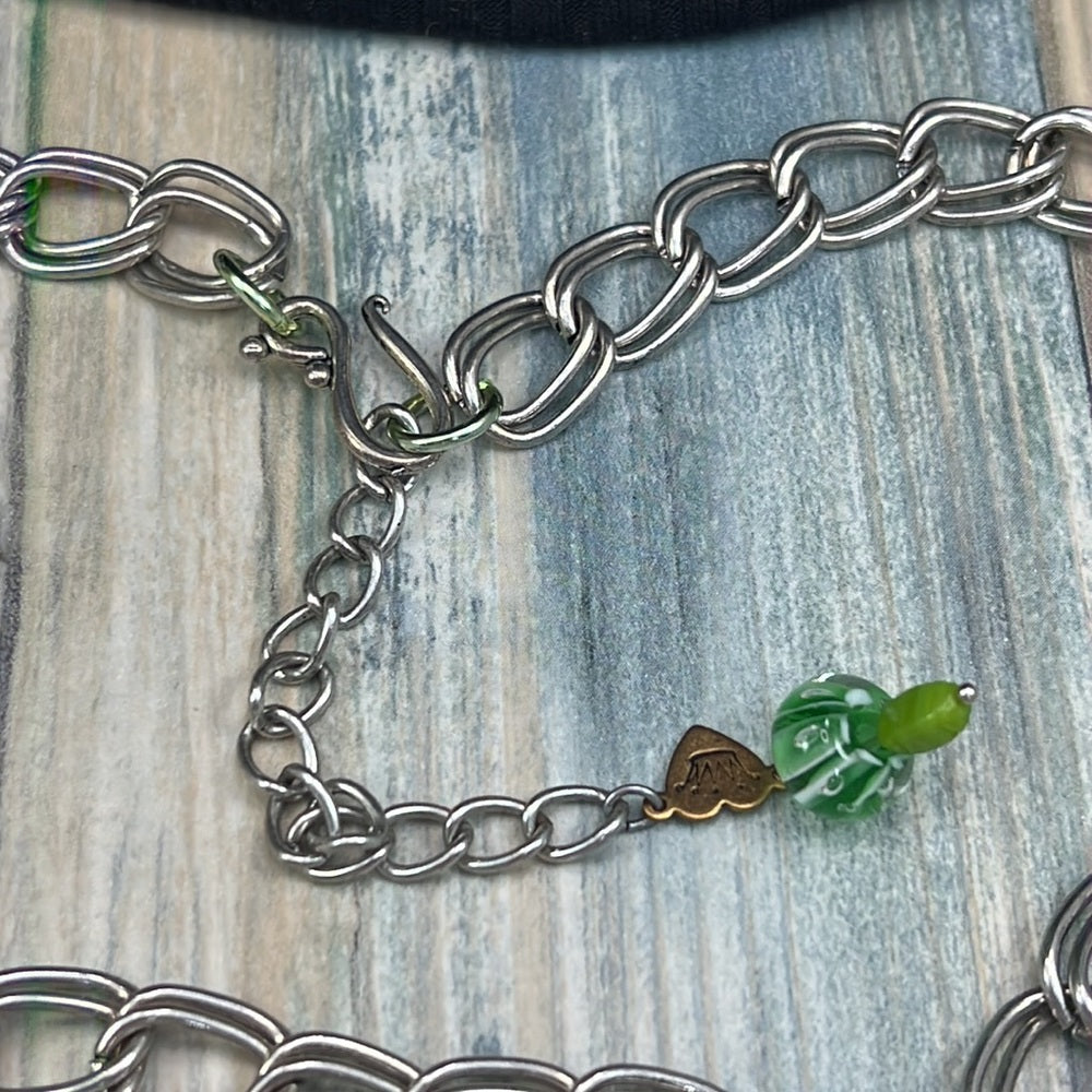 Adorned Crown necklace peridot hammered heart dichroic glass assemblage