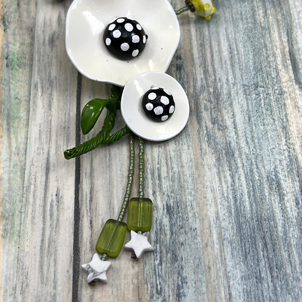 Adorned Crown Artisan Assemblage enamel flower green dot glass bead necklace