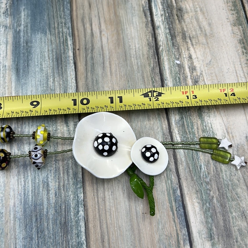 Adorned Crown Artisan Assemblage enamel flower green dot glass bead necklace