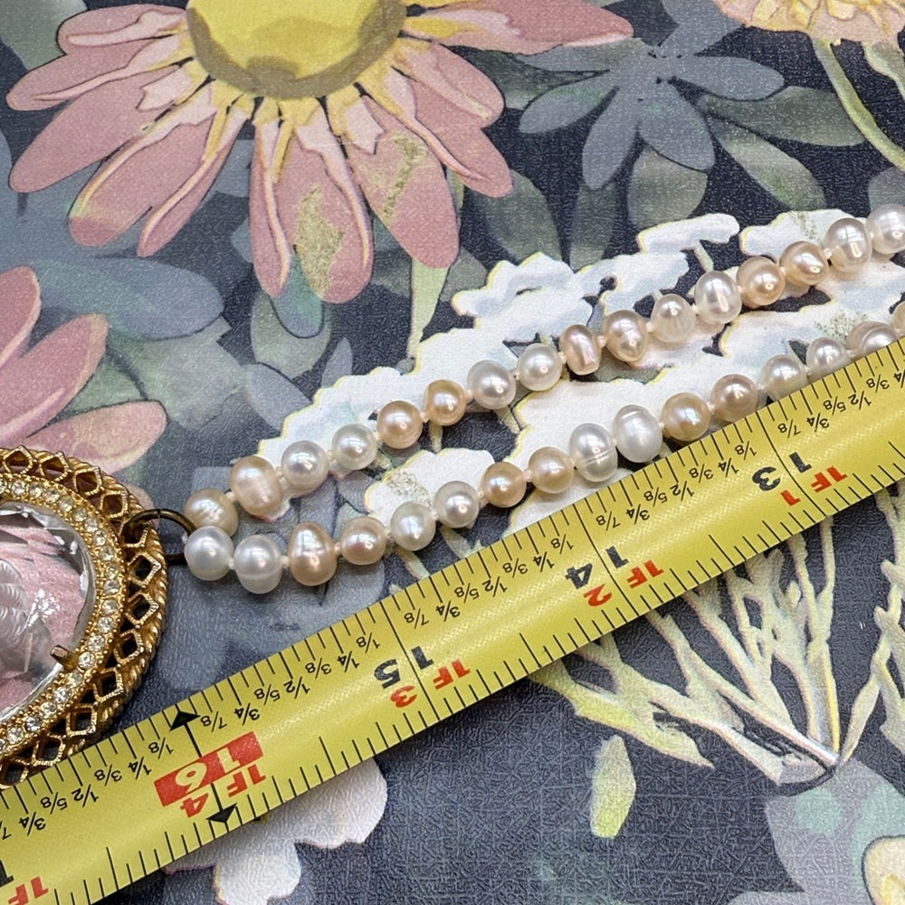 Adorned Crown Jewelry assemblage pearl intaglio cameo scrimshaw necklace
