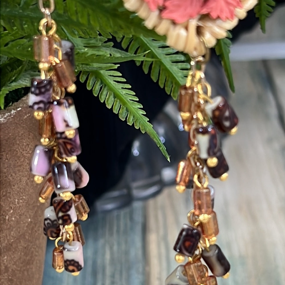 Adorned Crown Jewelry shoulder duster woven floral cha cha earrings