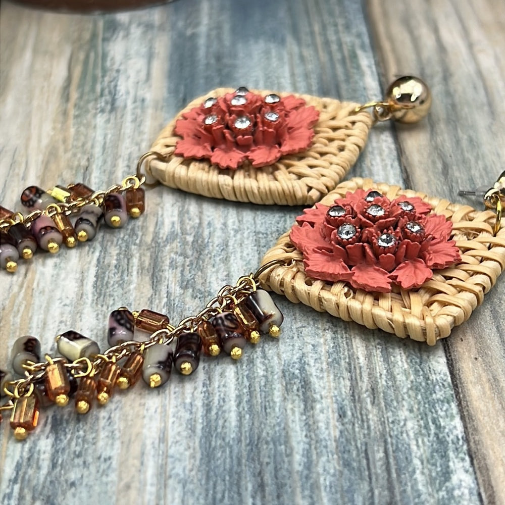Adorned Crown Jewelry shoulder duster woven floral cha cha earrings