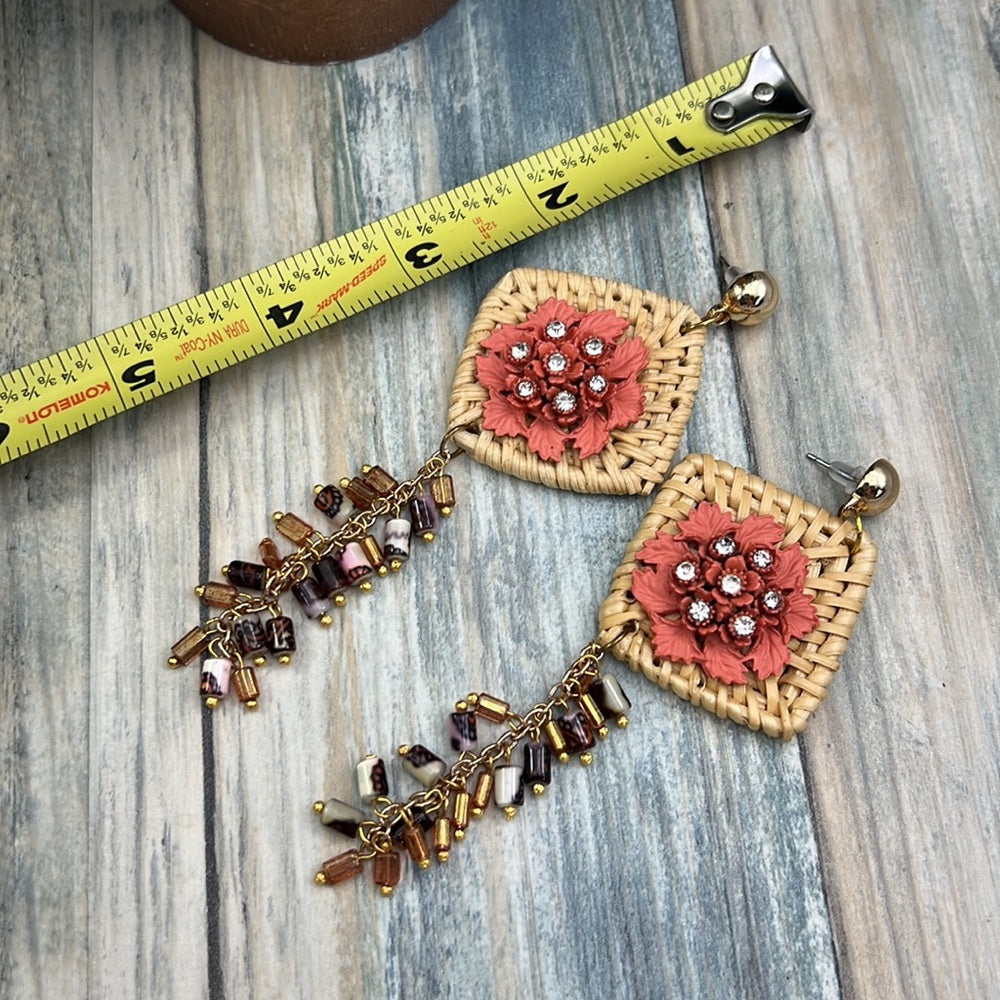 Adorned Crown Jewelry shoulder duster woven floral cha cha earrings