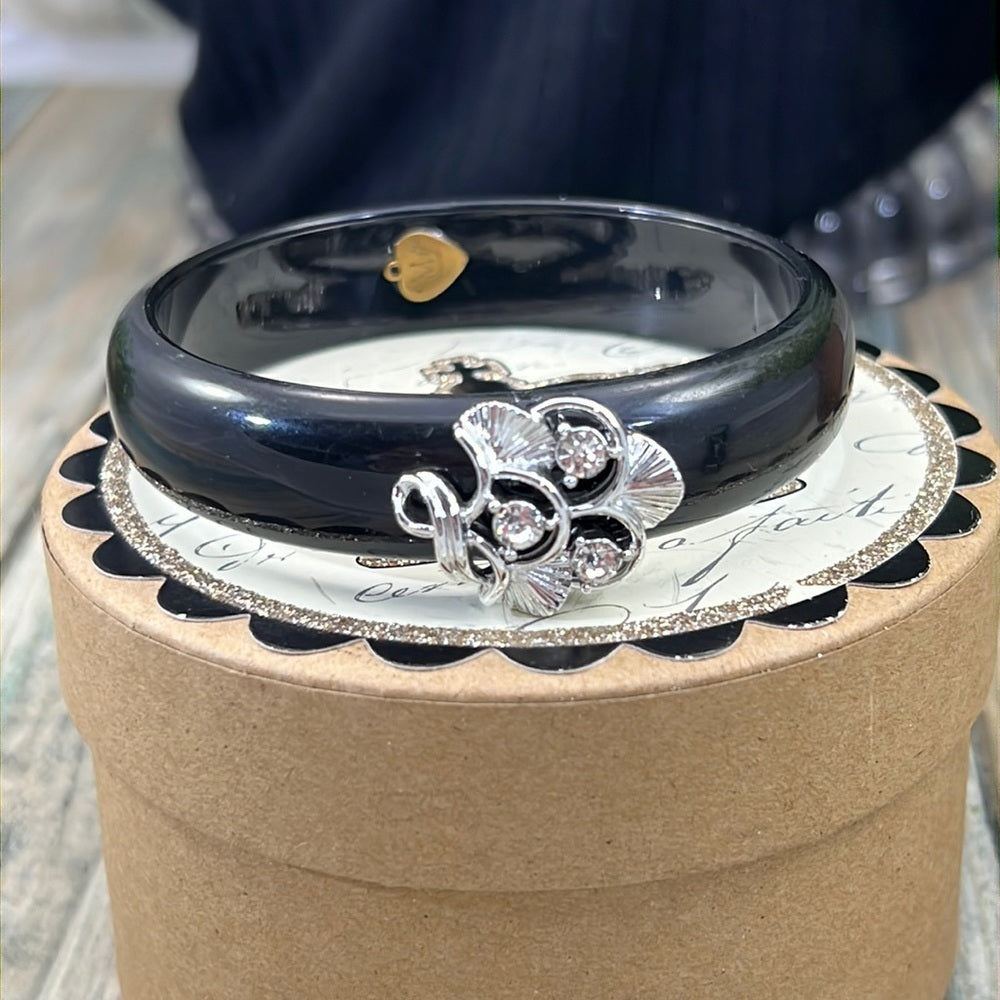 Adorned Crown Artisan Assemblage black lucite bangle bracelet rhinestones