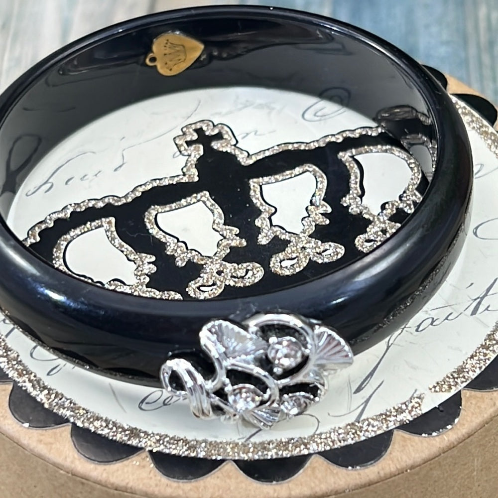Adorned Crown Artisan Assemblage black lucite bangle bracelet rhinestones