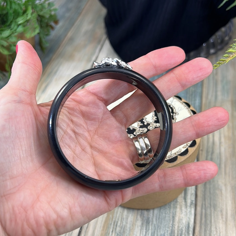 Adorned Crown Artisan Assemblage black lucite bangle bracelet rhinestones