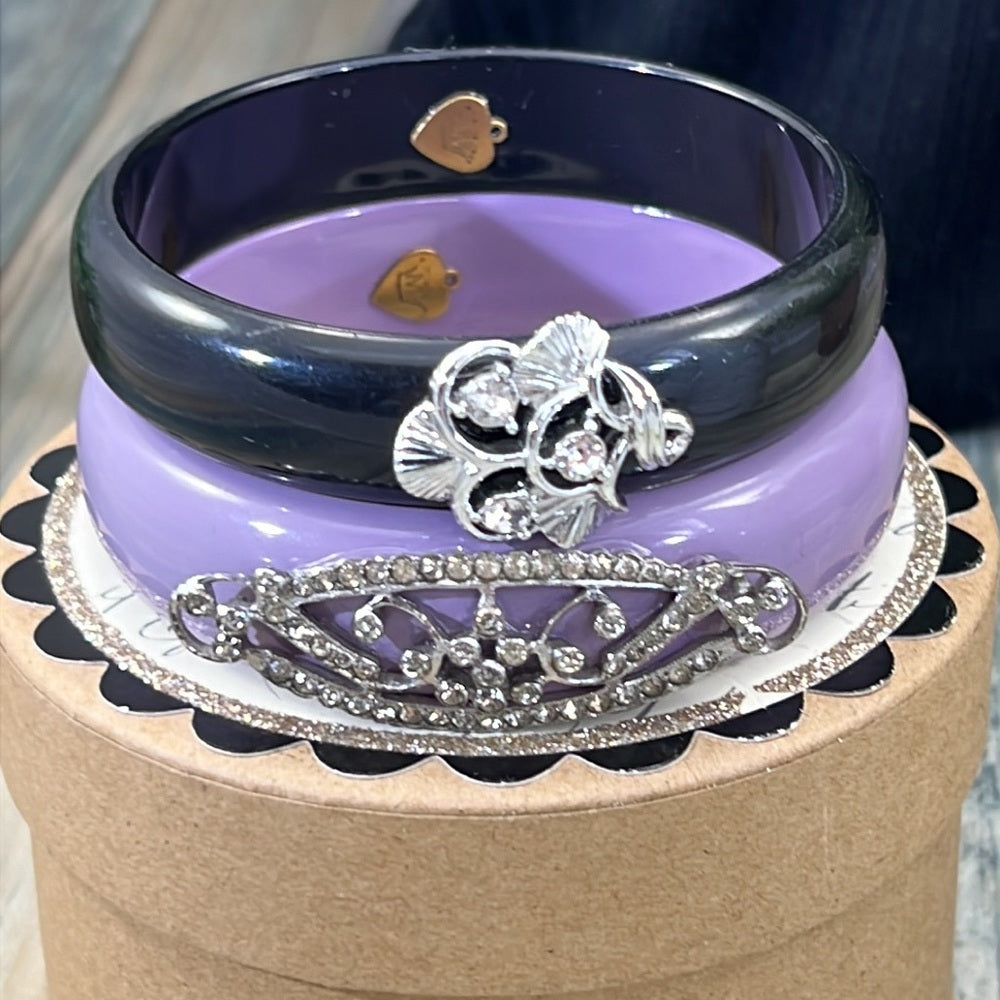 Adorned Crown Artisan Assemblage black lucite bangle bracelet rhinestones