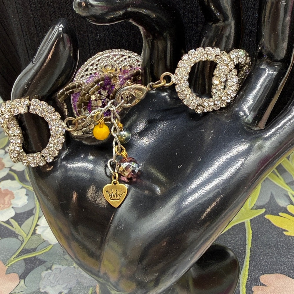 Adorned Crown Jewelry assemblage enamel flower rhinestone bracelet