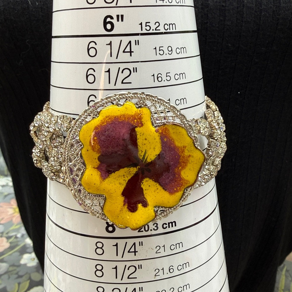 Adorned Crown Jewelry assemblage enamel flower rhinestone bracelet