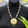 Adorned Crown Jewelry assemblage pink pastel floral ceramic pendant necklace