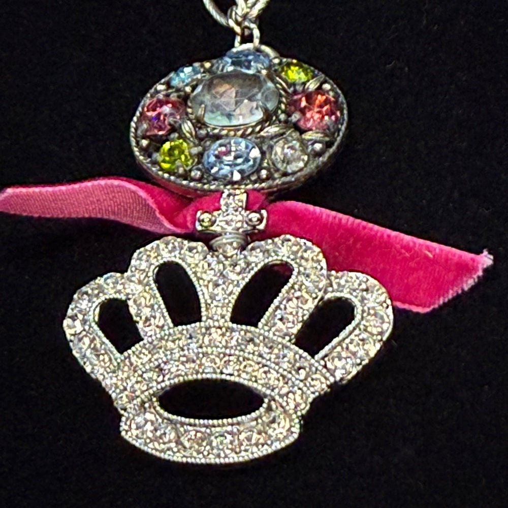 Adorned Crown Jewelry assemblage rhinestone crown pastel cluster necklace