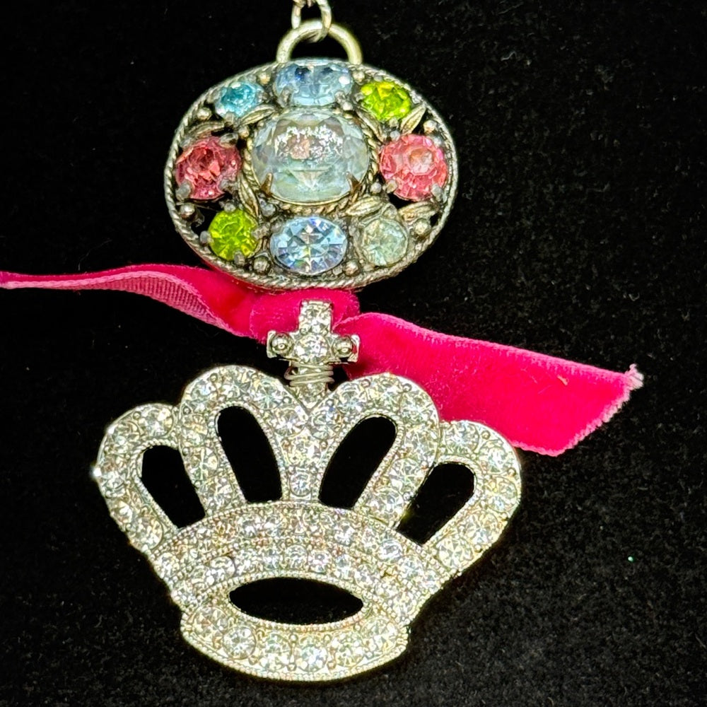 Adorned Crown Jewelry assemblage rhinestone crown pastel cluster necklace