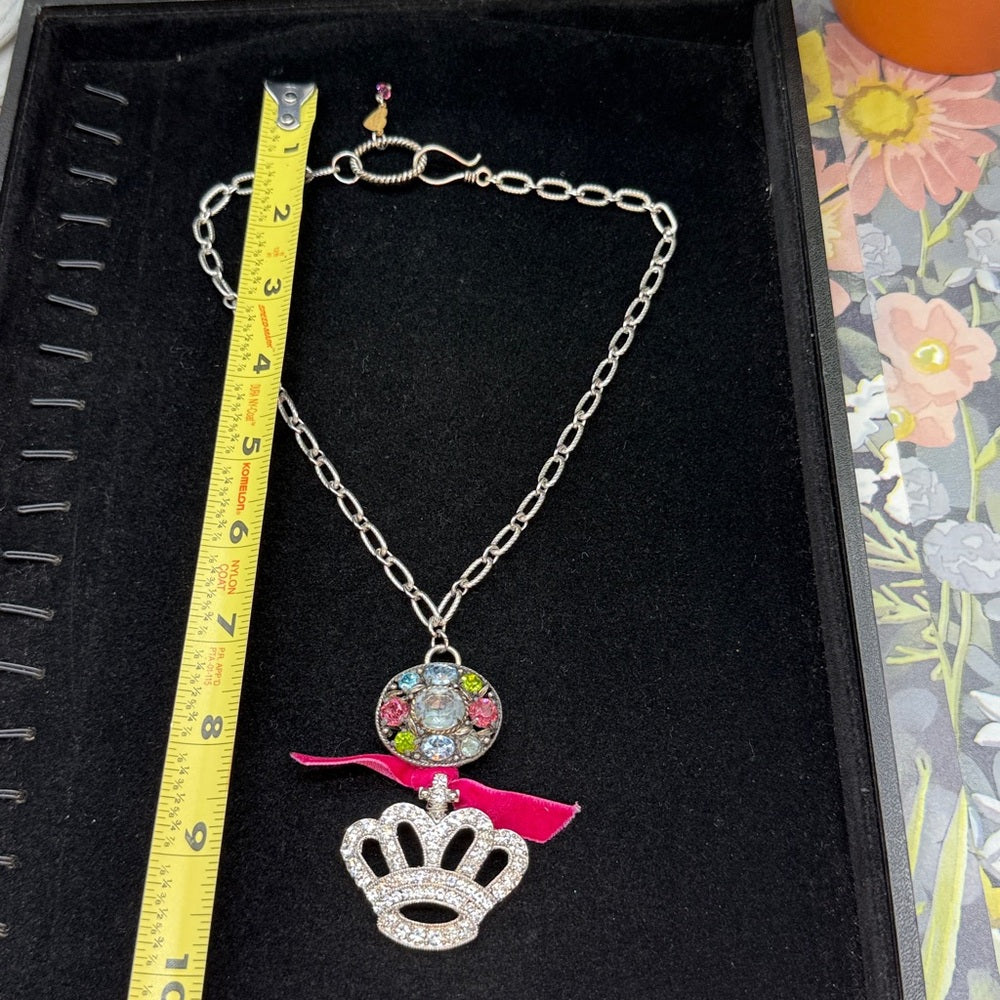 Adorned Crown Jewelry assemblage rhinestone crown pastel cluster necklace