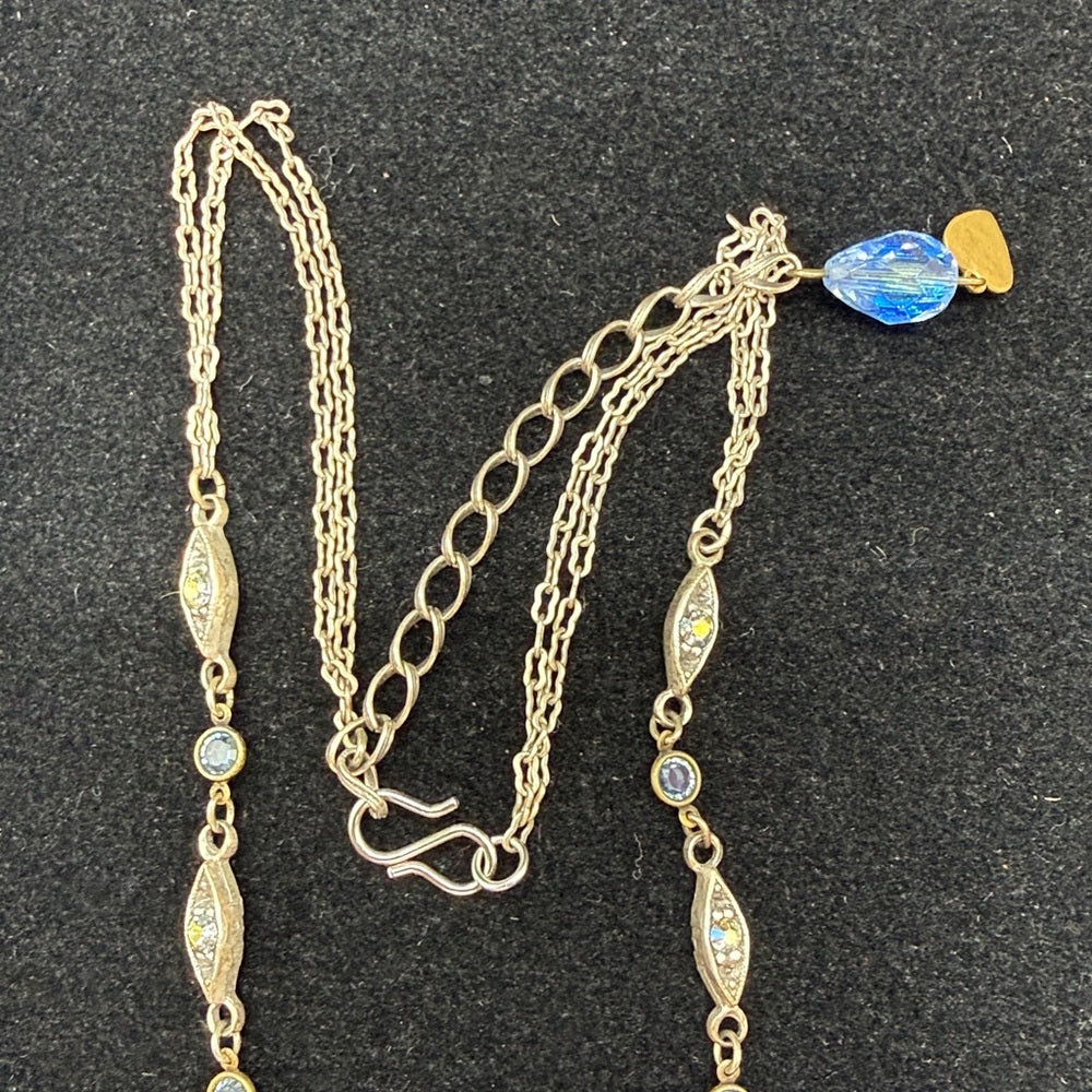Adorned Crown Jewelry assemblage rhinestone blue cluster filigree necklace