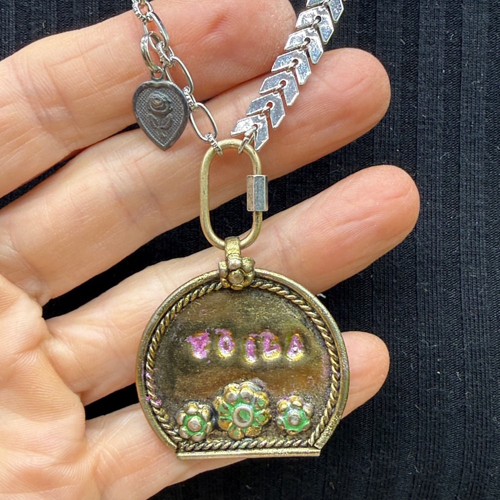 Adorned Crown Jewelry assemblage stamped asymmetrical chain voila necklace