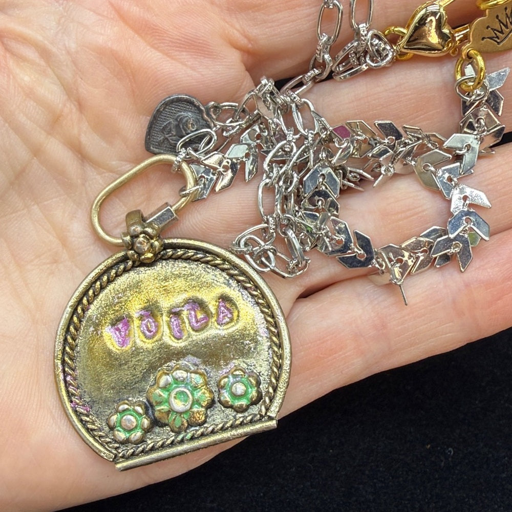 Adorned Crown Jewelry assemblage stamped asymmetrical chain voila necklace