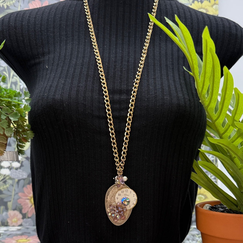 Adorned Crown Jewelry assemblage spoon watch purple cluster necklace