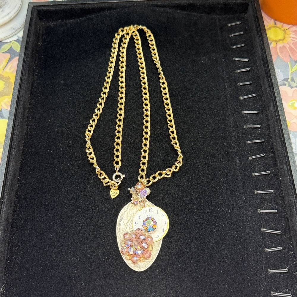 Adorned Crown Jewelry assemblage spoon watch purple cluster necklace