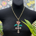 Adorned Crown Jewelry assemblage rhinestone cross pink cluster necklace