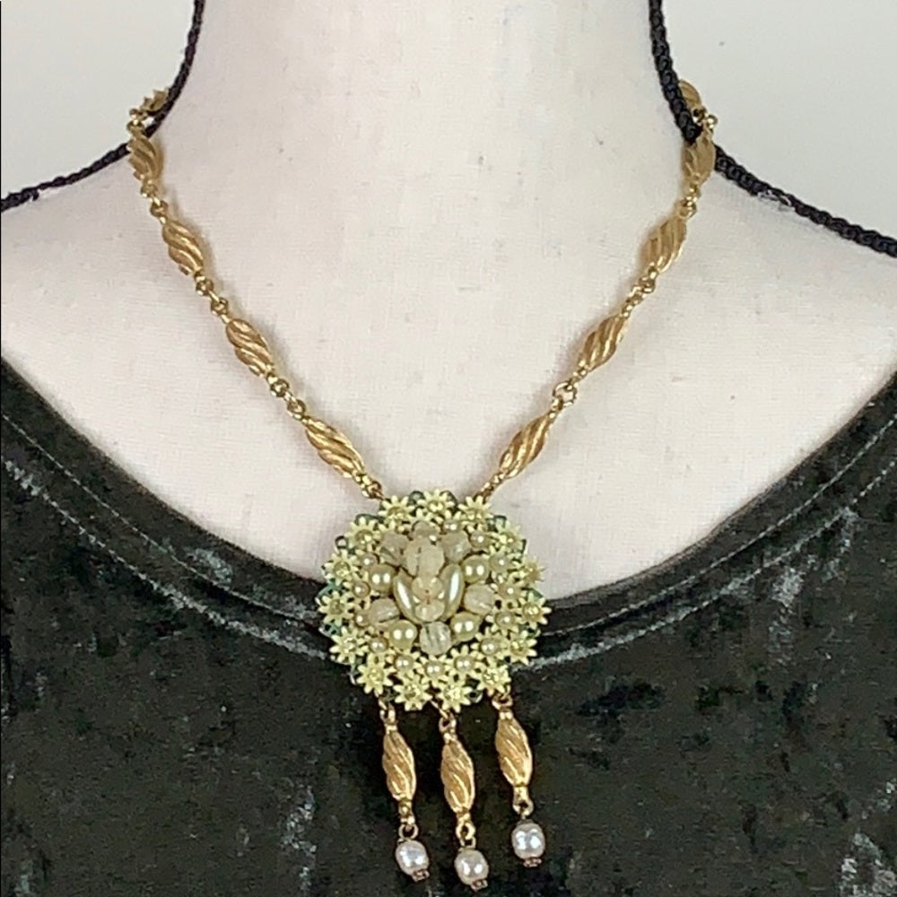 Adorned Crown artisan assemblage enamel daisy cluster necklace