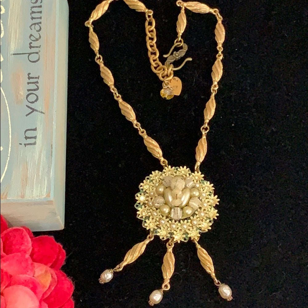 Adorned Crown artisan assemblage enamel daisy cluster necklace