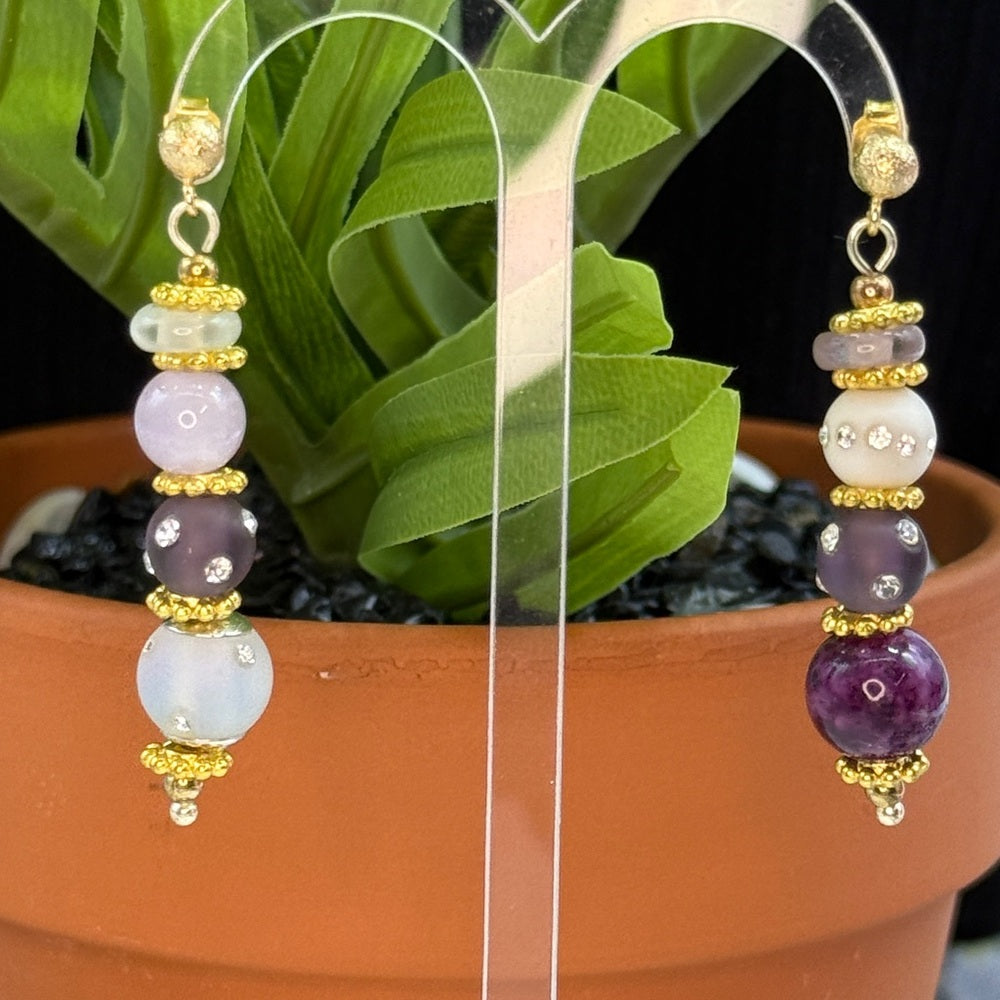 Adorned Crown Jewelry assemblage purple asymmetrical stone post earrings