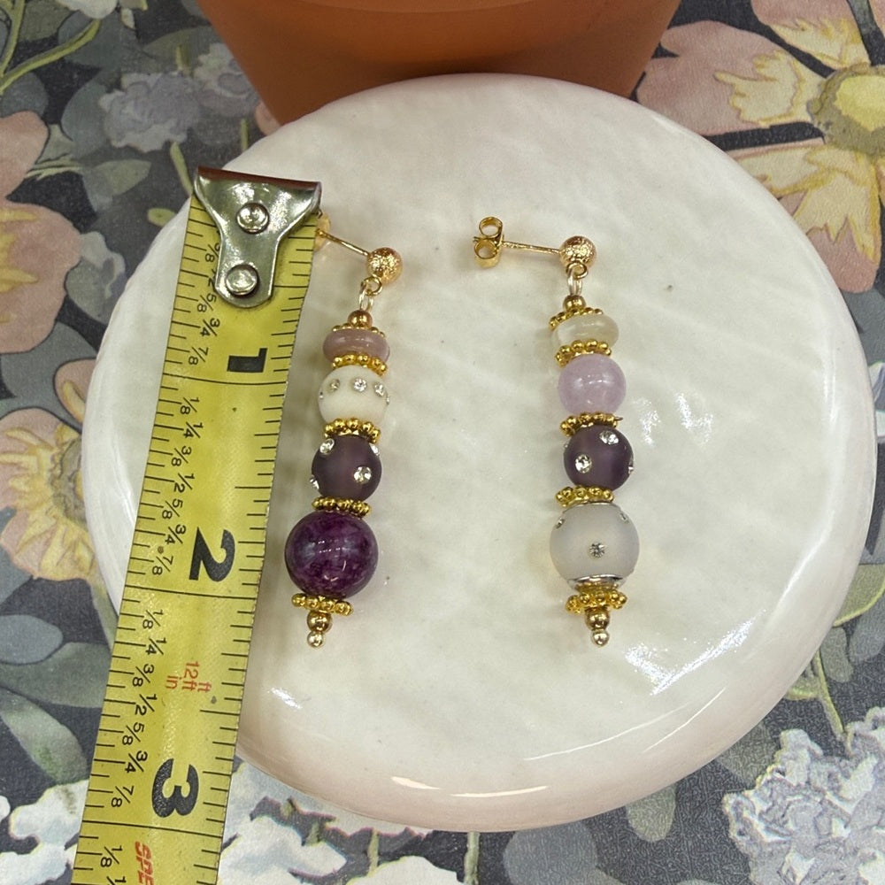 Adorned Crown Jewelry assemblage purple asymmetrical stone post earrings