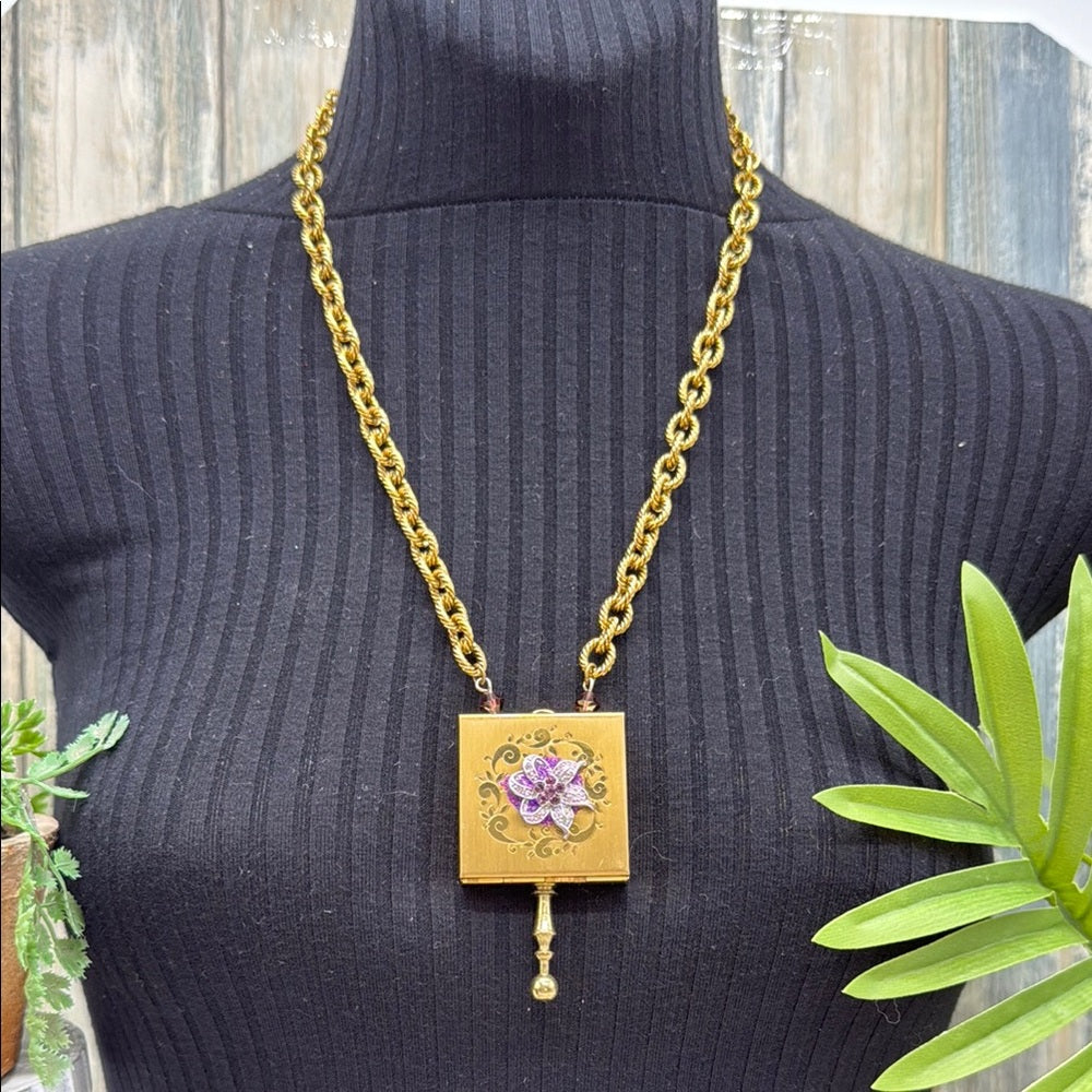 Adorned Crown Jewelry vintage case pendant amethyst cross enclosed necklace
