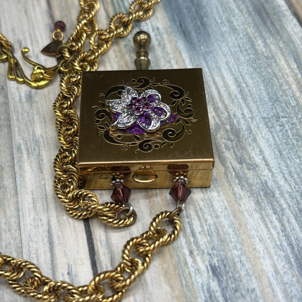 Adorned Crown Jewelry vintage case pendant amethyst cross enclosed necklace