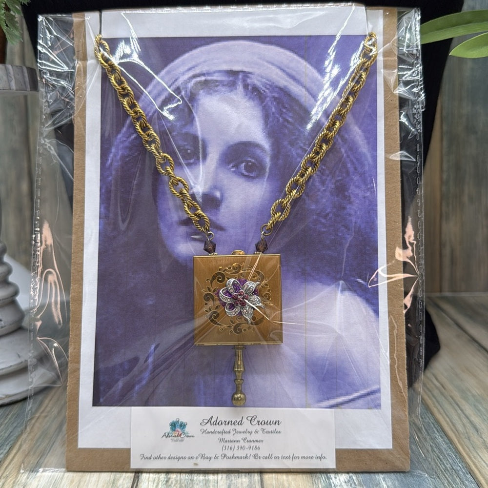 Adorned Crown Jewelry vintage case pendant amethyst cross enclosed necklace