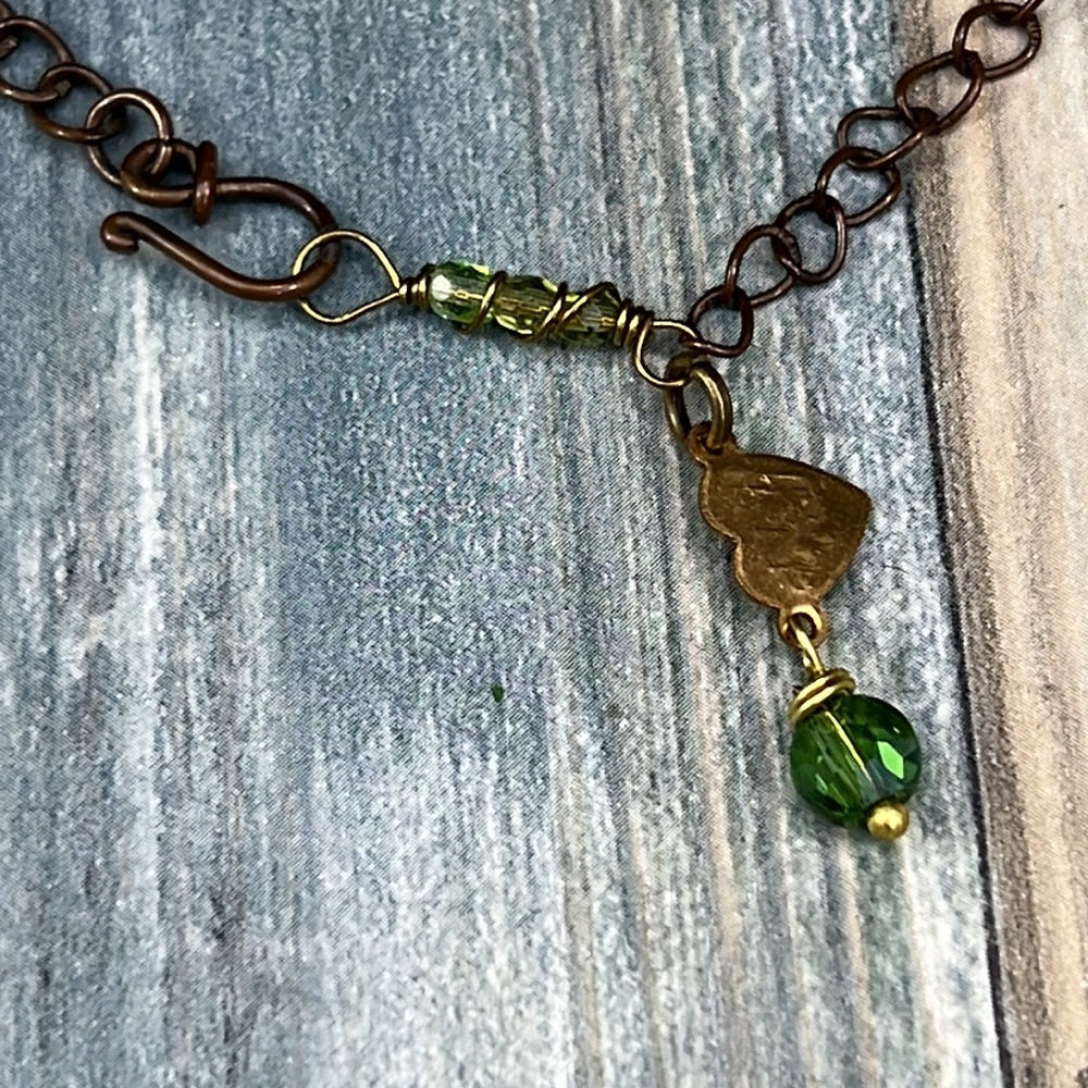 Adorned Crown Artisan Assemblage cloisonné bar green bead drop necklace