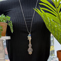 Adorned Crown Artisan Assemblage cloisonné bar green bead drop necklace