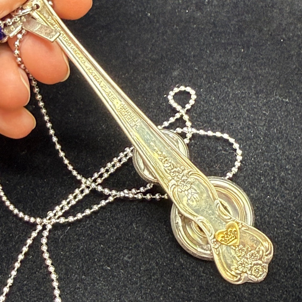 Adorned Crown Artisan Assemblage cloisonné bar green bead drop necklace