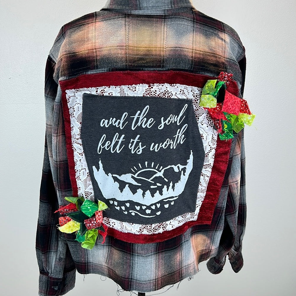 Adorned Crown Textile altered custom flannel the soul felt it’s worth shirt